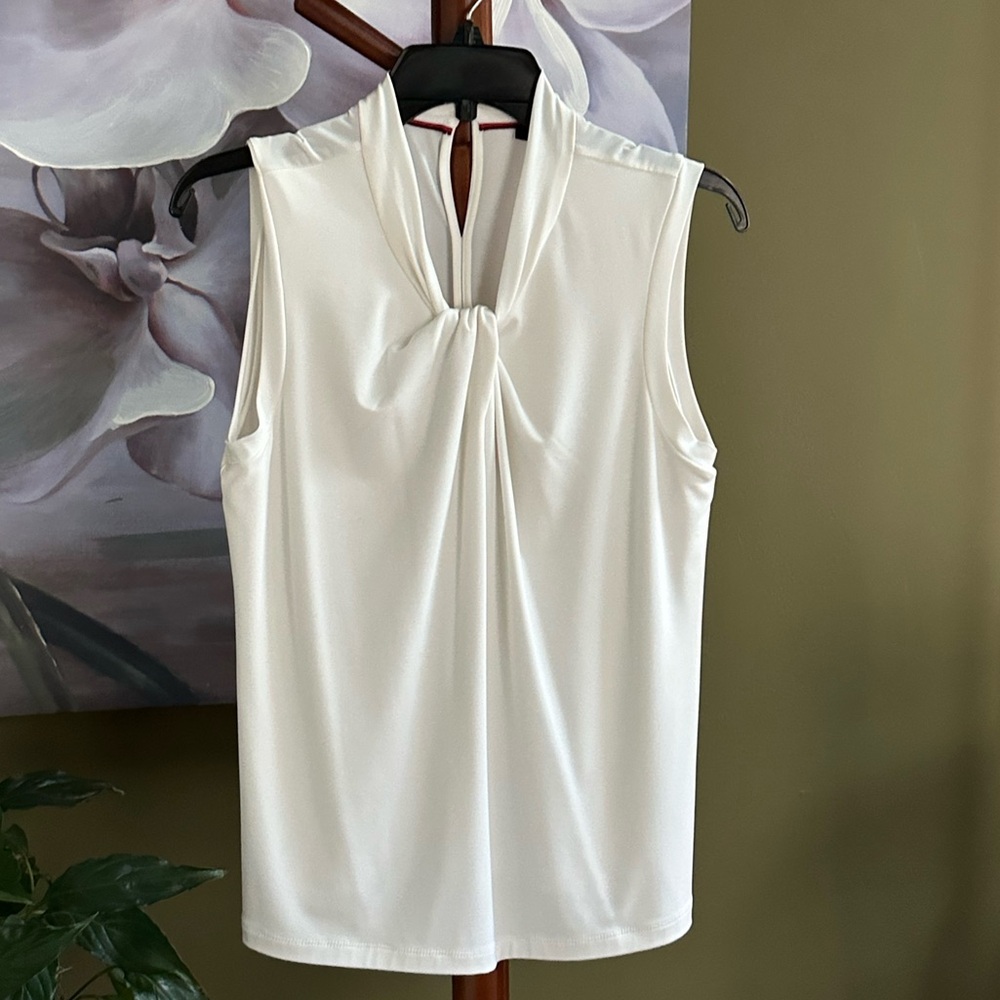 Tommy Hilfiger Twisted Knot-Neck Sleeveless Top Shell Blouse Ivory Medium NWOT